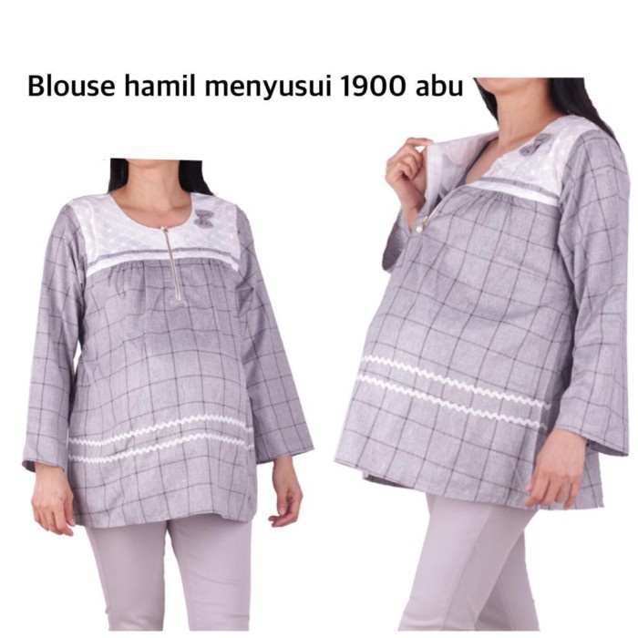 Dimensi - Blouse Hamil Menyusui Nyaman Nh 1900 Panjang Bajuhamil - Abu-Abu, All Size
