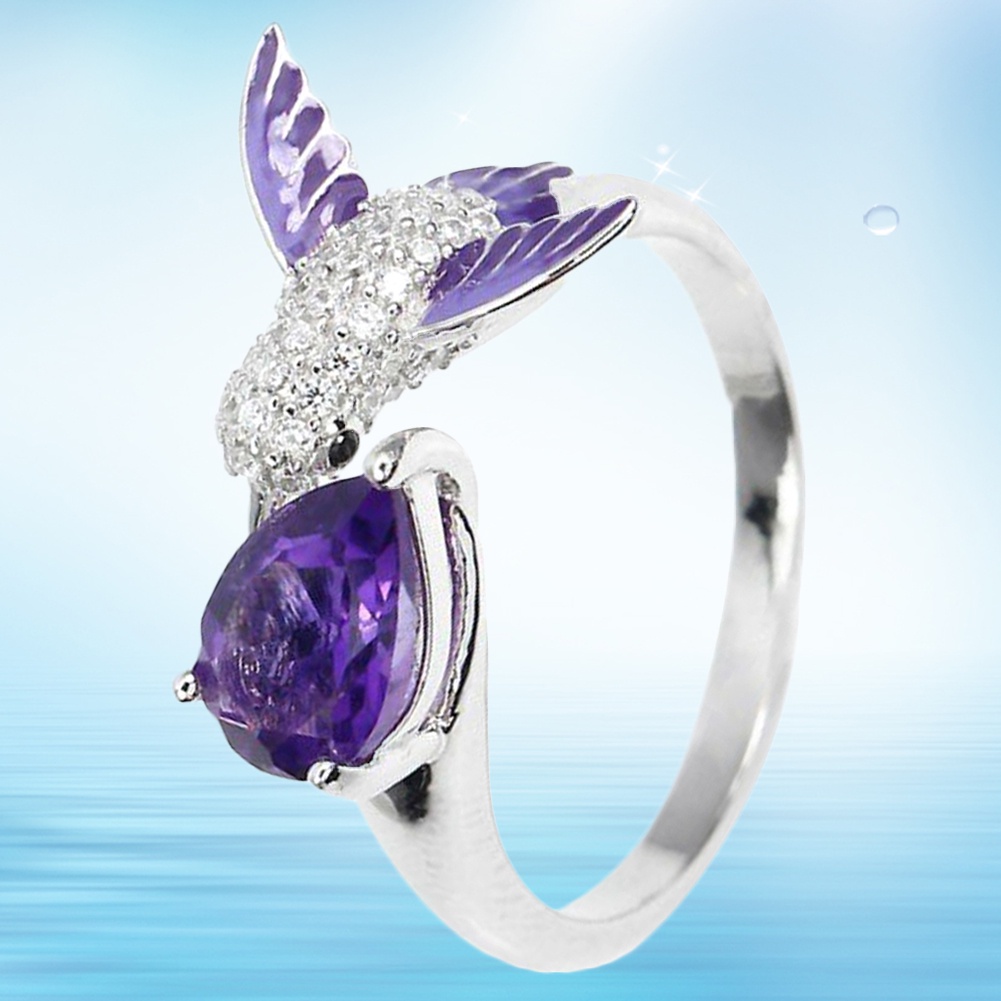 Hu Hu Hu Hu Hu Alat Bantu Pasang Kacamata♡ Cincin Wanita Model Terbuka Bentuk Tetesan Air Hias Batu Amethyst Cubic Zirconia Untuk Pernikahan