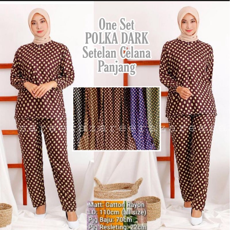 SETELAN CELANA PANJANG LENGAN PANJANG POLKA DARK / ONE SET PIYAMA BANEZ / BAJU TIDUR / CP DEWASA/BUS