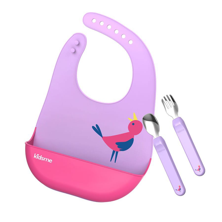 KIDSME DELUXE DINING SET/ ALAT MAKAN BAYI/ BIB SILICONE/ SENDOK GARPU MAKAN