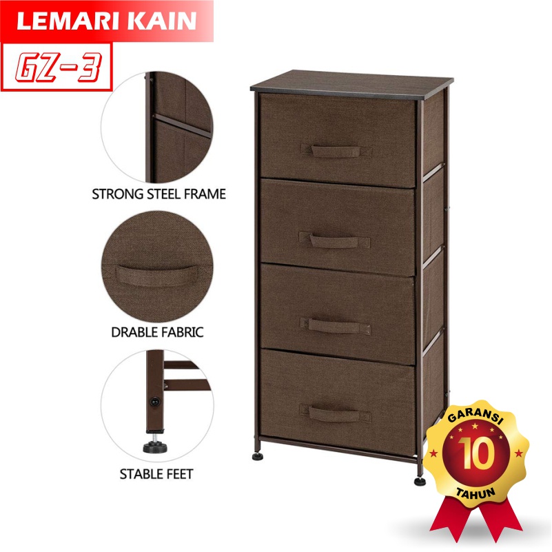 Lemari kabinet 4 Laci Kain Linen Lemari Portable Simple serbaguna GZ-3 -FH8