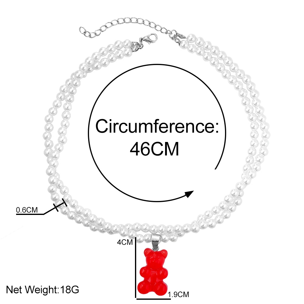 Kalung Choker Manik-Manik Mutiara Imitasi Multilayer Dengan Liontin Beruang Permen Transparan Untuk Pria Dan Wanita