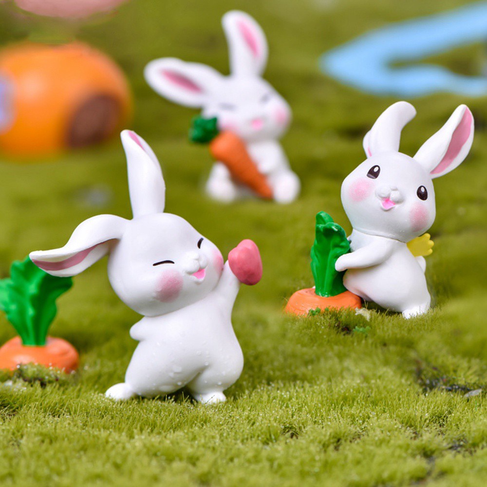 Rebuy 6pcs / Set Miniatur Kelinci Lucu Aksesoris Lanskap Mikro Rumah Boneka Diy