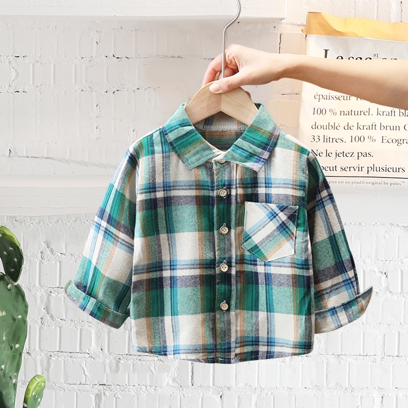 COD kemeja anak laki laki import motif kotak fashion korea import atasan lengan panjang grosir kemeja anak cowok impor baju anak laki laki-2