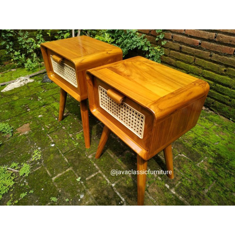 NAKAS RETRO ROTAN MINIMALIS BUFET ROTTAN VINTAGE LACI 1 BAHAN KAYU JATI MURAH JEPARA FINISHING NATURAL UKURAN 50x40x60 cm-2