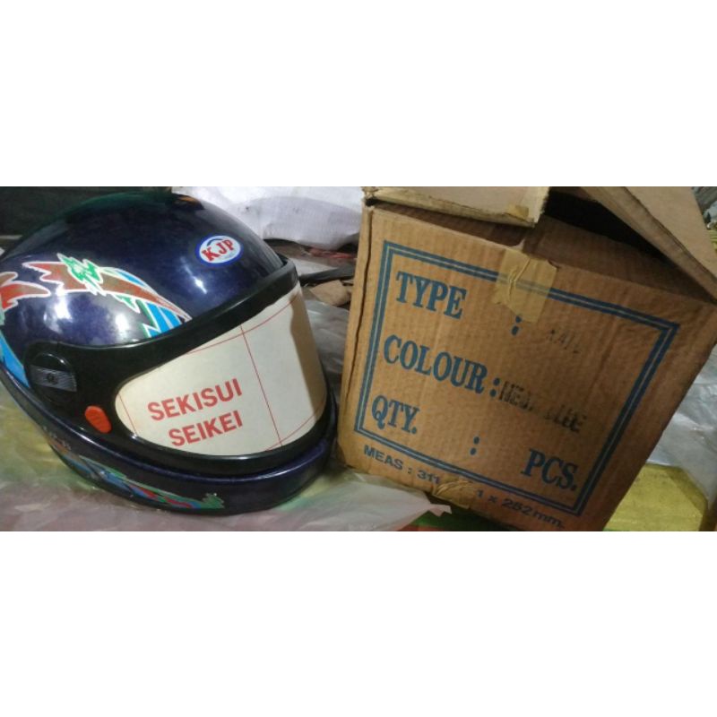 helm helmet lama klasik classic jadul retro old school vintage KJP tipe Marlboro ratu neon blue