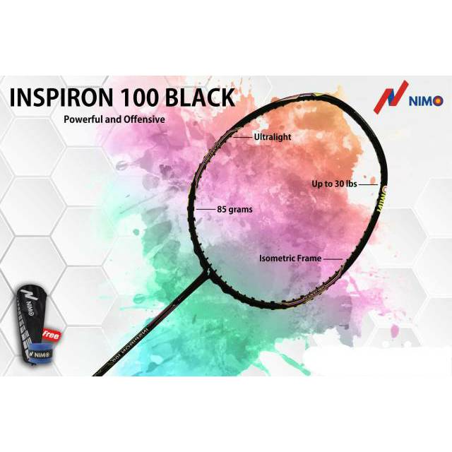 RAKET BADMINTON NIMO INSPIRON 100 BLACK (DIJAMIN 100% ORIGINAL) MAX TENSION 30 LBS