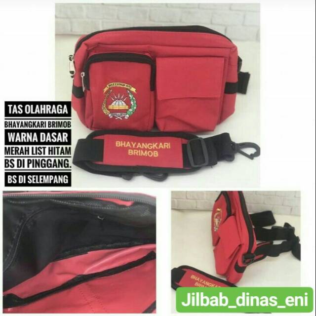 Tas bhayangkari brimob warna merah list hitam