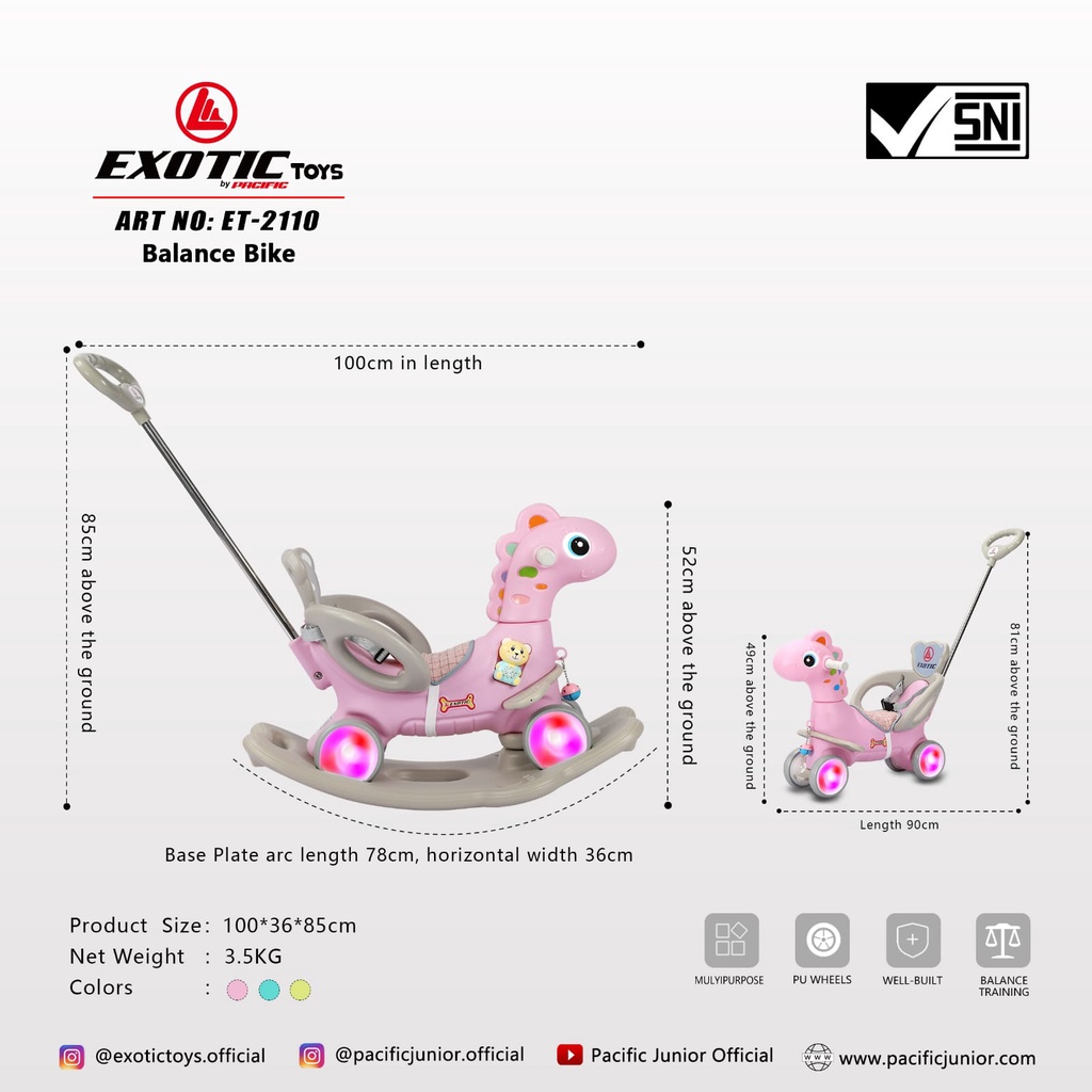 Ride on ET 2110 3 in 1 dino mainan anak exotic ET2110 balance bike push bike kuda kudaan unicorn pacific 3in1 ET 2108 ET2108