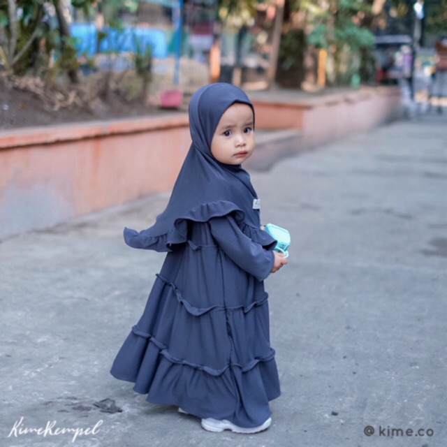 Gamis Anak Navy Kime Rempel SET ( gamis + khimar )