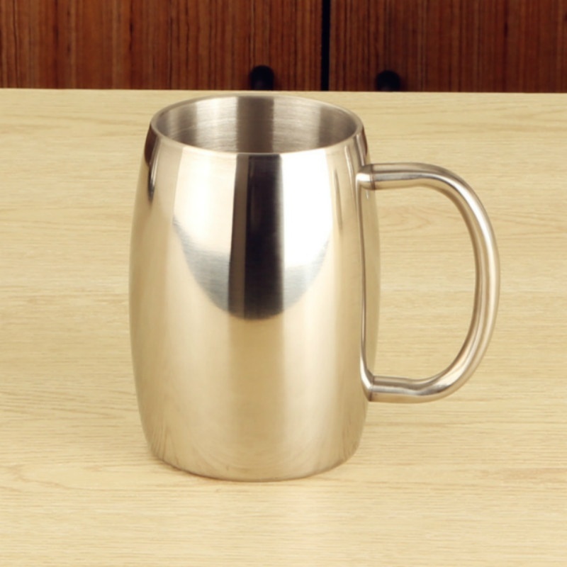 Cangkir Kopi / Teh / Susu Portable 500ml Bahan Stainless Steel Untuk Camping / Travel