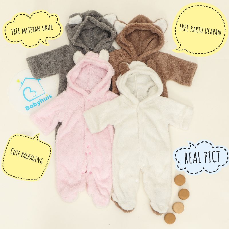ROMPER BAYI BULU PUTIH BABY SHEEP ONESIE KOSTUM COSTUME BERUANG JUMPER BEAR JUMPSUIT HOODIE JAKET BU