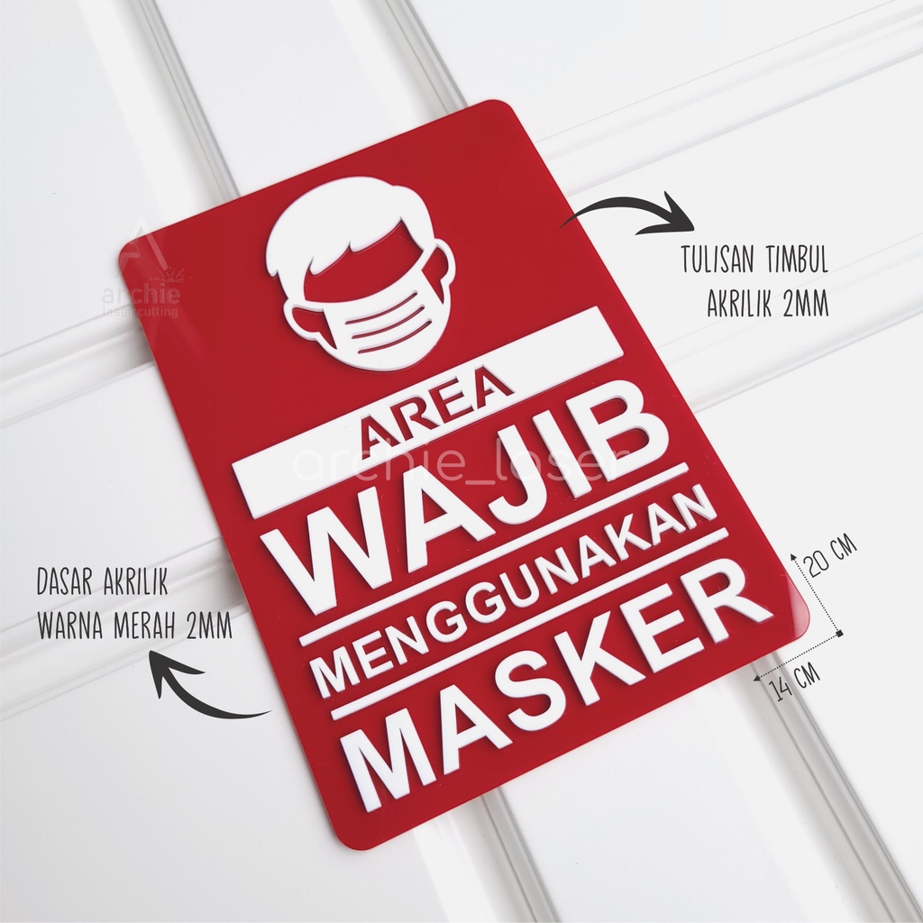 Akrilik Kawasan Wajib Masker | Sign Akrilik No Mask No Entry | Sign Kawasan Wajib Masker