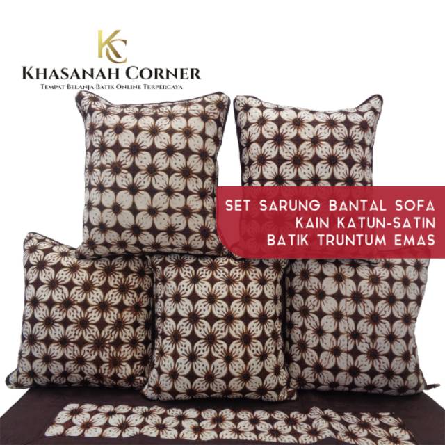 Set Sarung Bantal Sofa Kursi Taplak Meja Full Batik Blacu Katun Warna Kuning Coklat Tua Muda Kombina