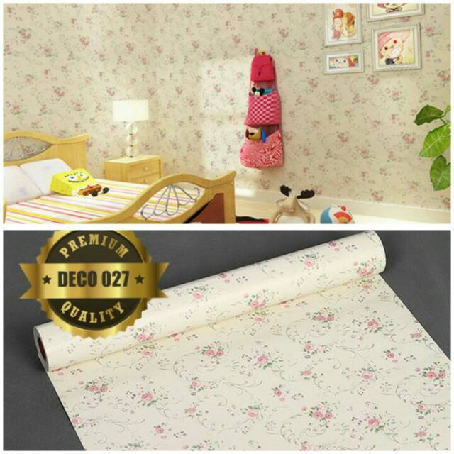 Wallpaper sticker dinding warna soft bunga pink