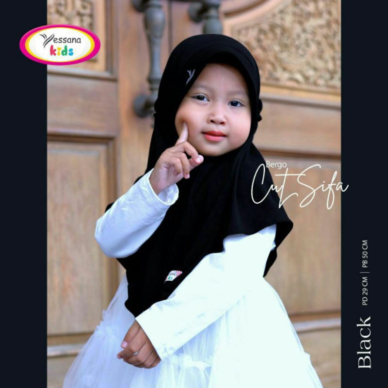 [Yessana Kids]-Bergo Cut Sifa Black (Hitam)-Hijab Cantik-Jilbab Terlaris
