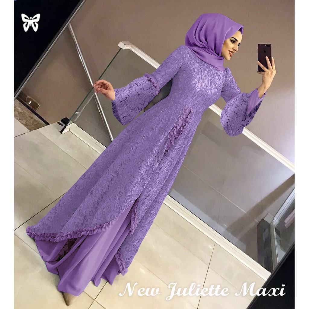 Maxi Gamis JULIETTE XL dan 3XL JUMBO Brukat + Hyget kombi lengan Sifon Berkualitas Terbaru-3