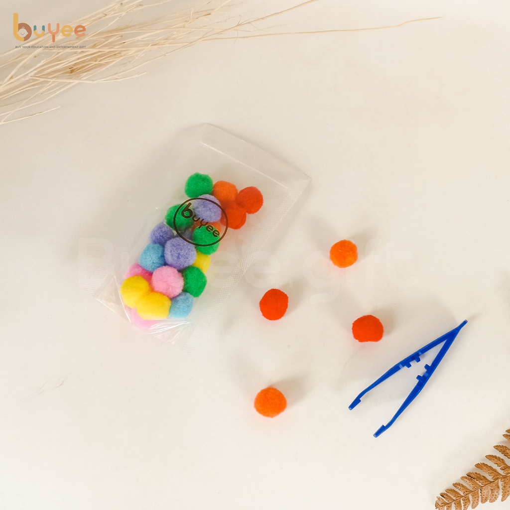 Pompom Sensory Play 2,5cm isi 50pcs | Belajar Sortir Warna