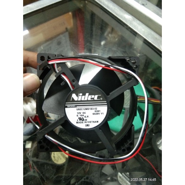 FAN DC 12V 9cm x 9cm merek NIDEC MADE IN VIETNAM kipas untuk kulkas