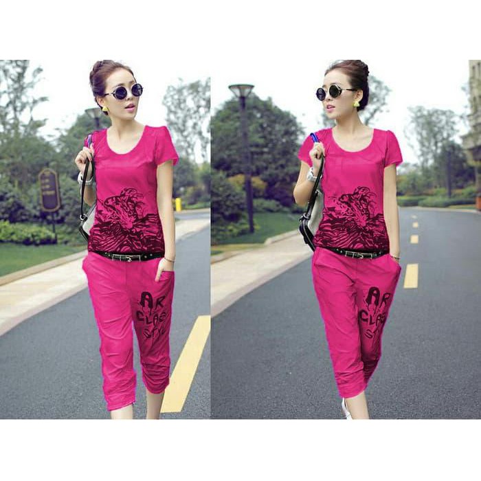 ST TIGER F CL  PAKAIAN WANITA SETELAN ATASAN+CELANA WARNA FANTA 