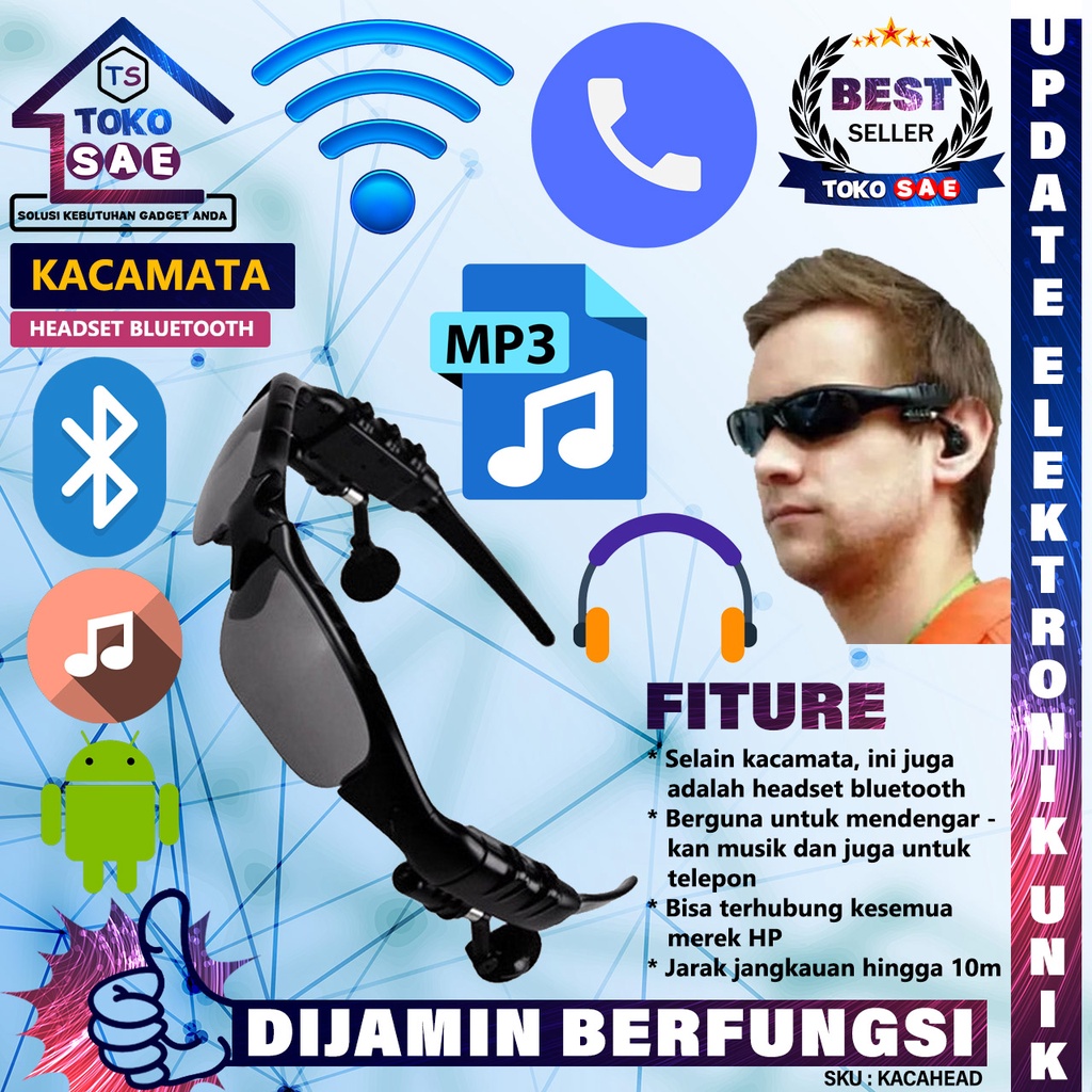 Kacamata Hitam Headset Bluetooth Earphone Stereo kacamata headset mp3 Headset Kacamata MP3 Headphone