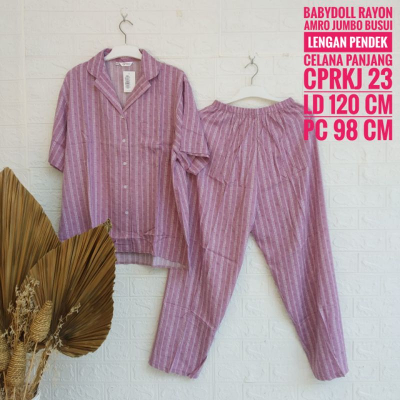 *Setelan Rayon AMRO Lengan Pendek Krah Celana Panjang Jumbo (CPRKJ)