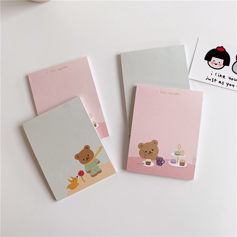 Kertas Memo Catatan Panjang Tidak Lengket Motif Beruang Coklat Kecil Gaya Korea Untuk Alat Tulis Kantor