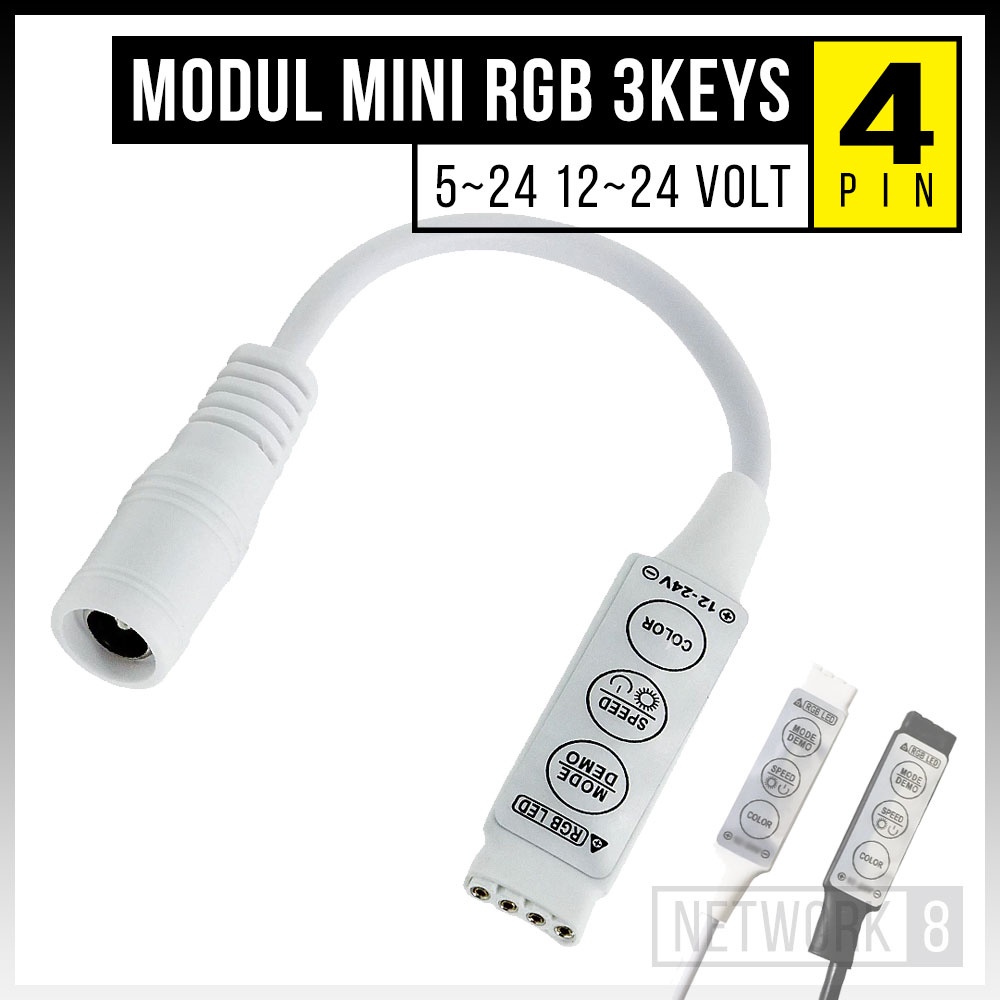 MODUL MINI LAMPU LED STRIP RGB 3 KEYS TOMBOL DC 5V 12V 24V KABEL USB 3528 2835 5050 4 PIN SISIR 4PIN