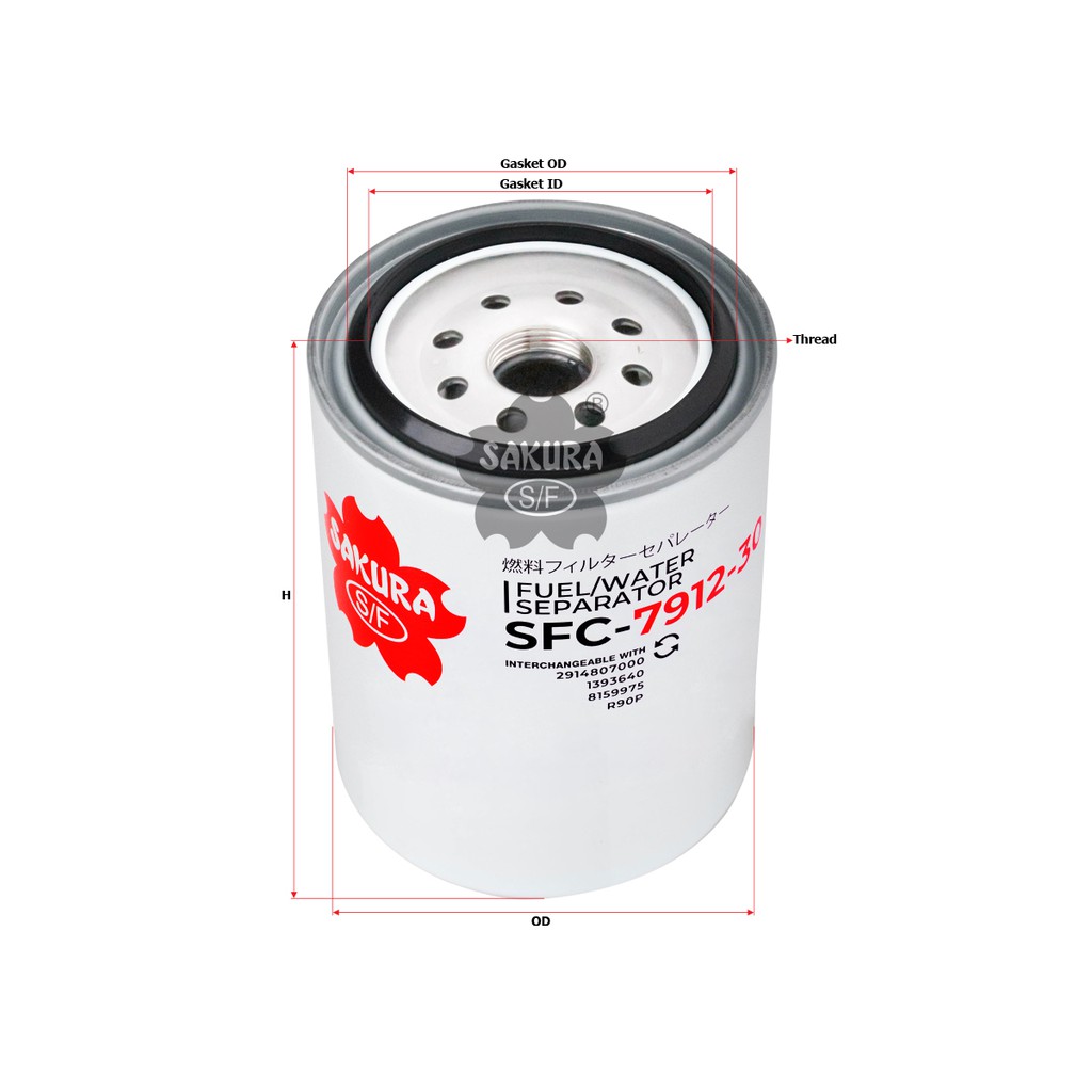 Sakura Fuel Water Separator Filter Solar SFC-7912-30 Mercy OH 1526, Mercy OH 1626, Kobelco SK200-8, 