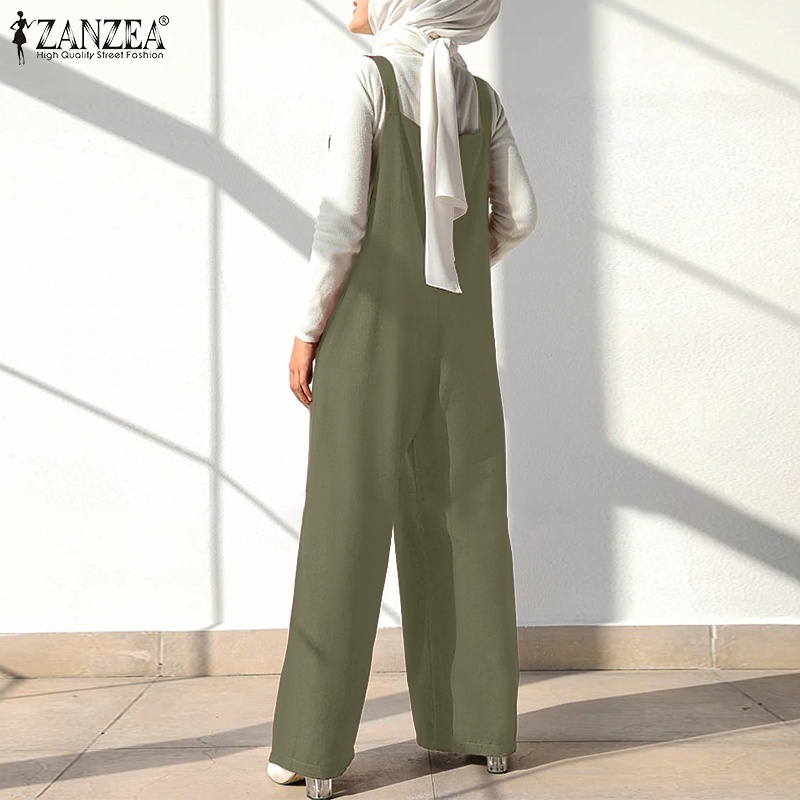 ZANZEA Women Casual Sleeveless Solid Wide Leg Loose Muslim Jumpsuit