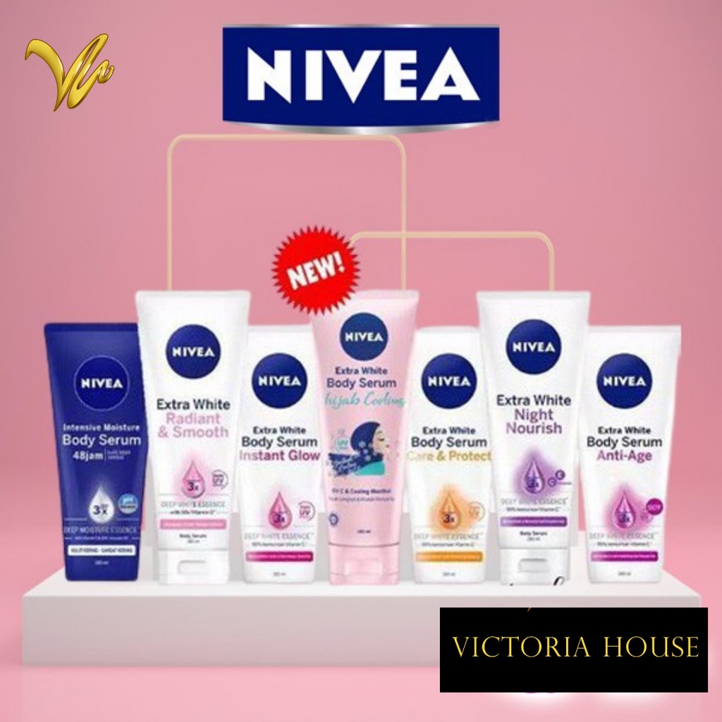 NIVEA Body Serum Extra White-Night-Repair Care Protect-Radiant-Glow-Hijab 180ml (Valensia)