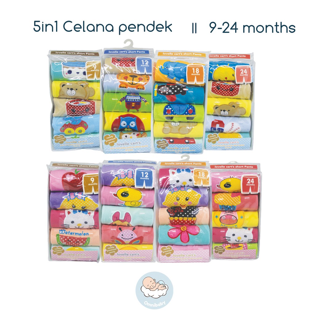 Lovelle cart's celana pendek bayi laki-laki/ bayi perempuan 5in1 (9-24 bulan) SNI!