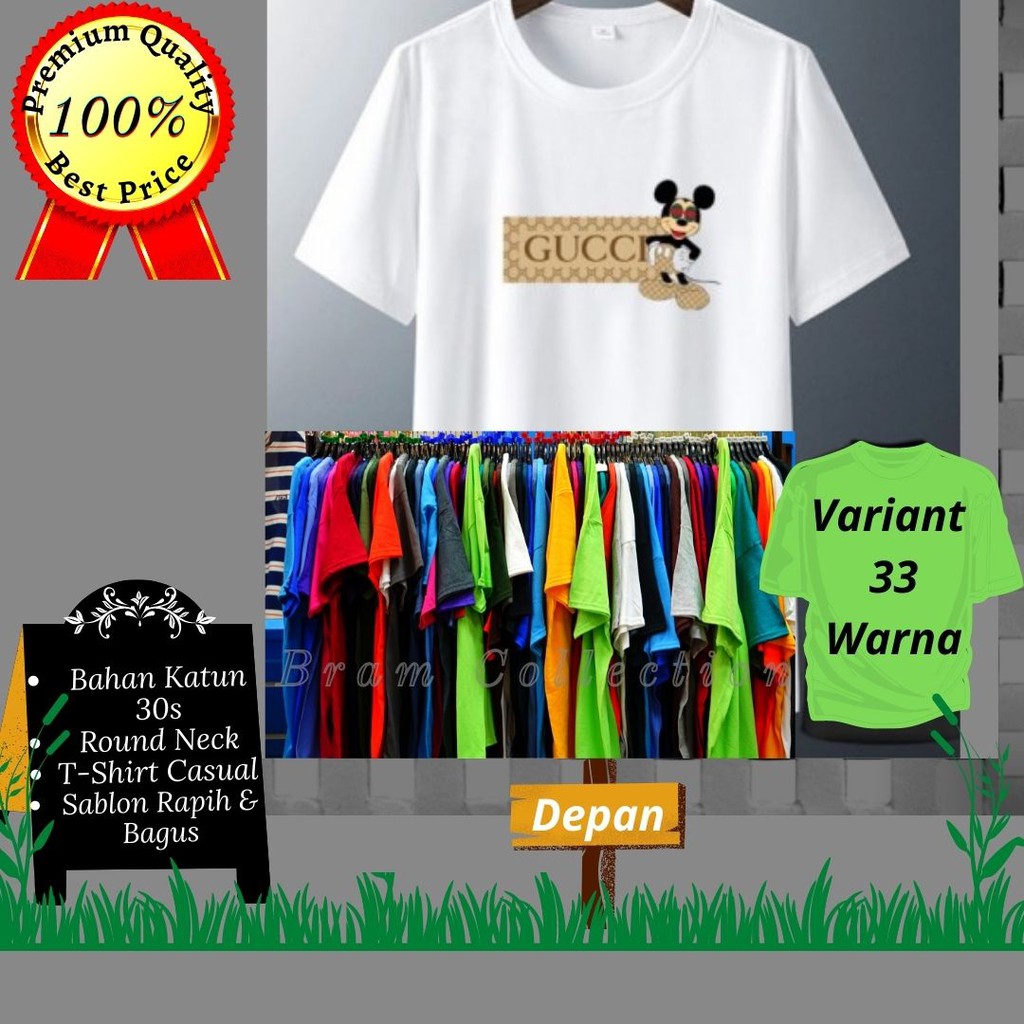 Baju Kaos T-Shirt Distro Premium Branded Gucci Mickey 1 Pria Wanita