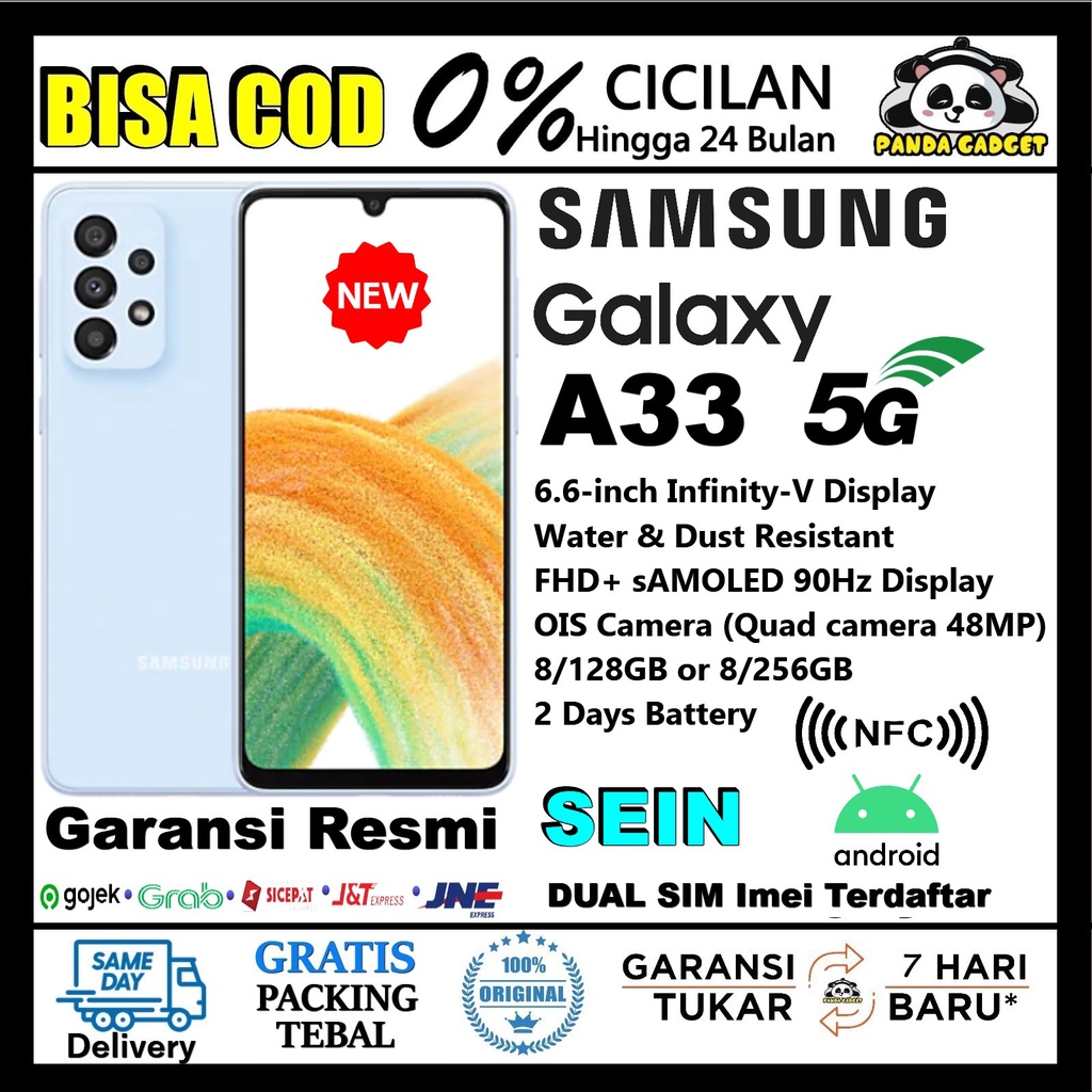 Samsung Galaxy A33 5G NFC  | 4G SEIN NFC  6 /128 GB | 8 / 128 GB | 8 / 256 GB Black White Blue  Peach Smartphone A 33 Garansi Resmi-0