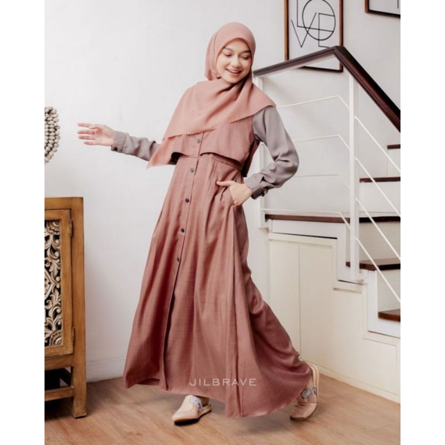 FELISHA DRESS JILBRAVE | Gamis Syari Kekinian Model Atasan Crop Top dengan Manset tangan Cute Bahan 