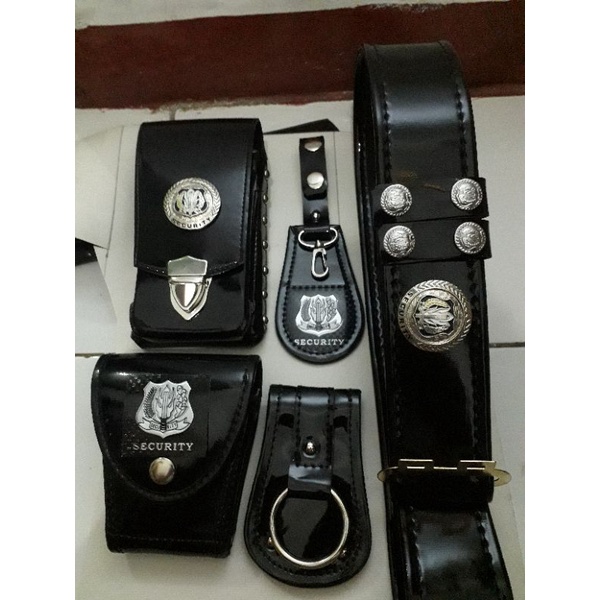 Kopel Sabuk pdl set logo logam cor embos satpam security lengkap hitam