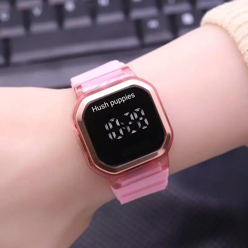 (Terima COD) Jam Tangan Wanita Fashion Hush puppies TOUCH Tali Rubber Body Segi LED Digital HP-40