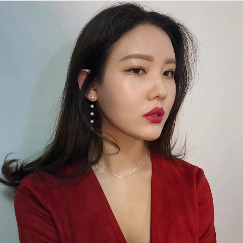 Anting Rantai Rumbai Panjang Hias Mutiara Gaya Korea Minimalis Elegan Untuk Wanita