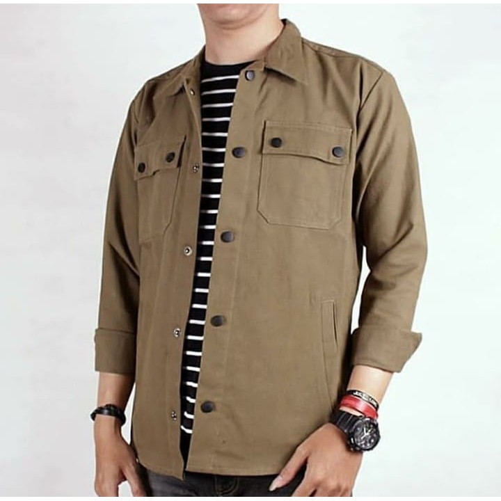 Jaket Semi Parka Casual Trucker Bahan Canvas Pria