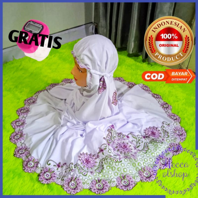 Mukena Potongan Bordir Dewasa Putih Polyno Rukuh Potongan