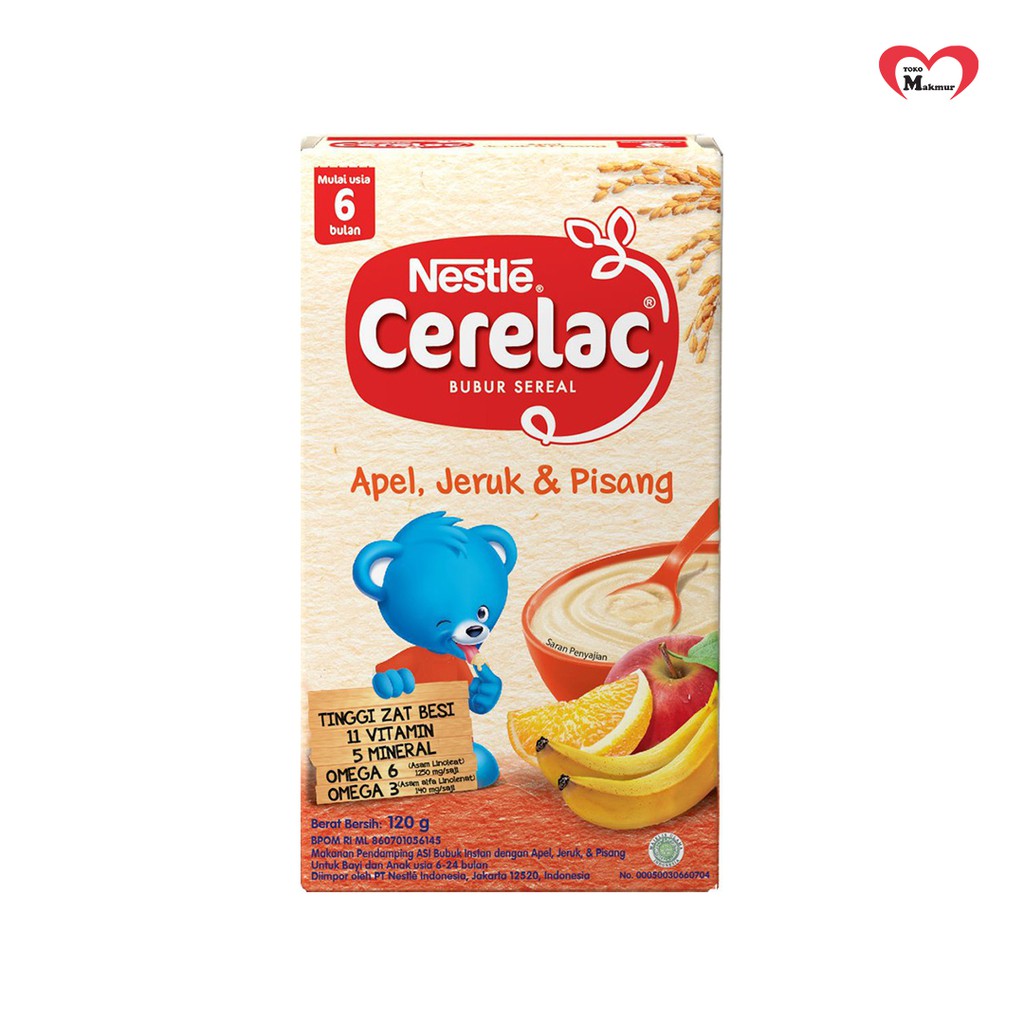 Cerelac Apel Jeruk Pisang / Ayam Bawang / Beras Merah / Kacang Hijau / Tim Ayam Sayur / Pisang 120gr  / Toko Makmur Online