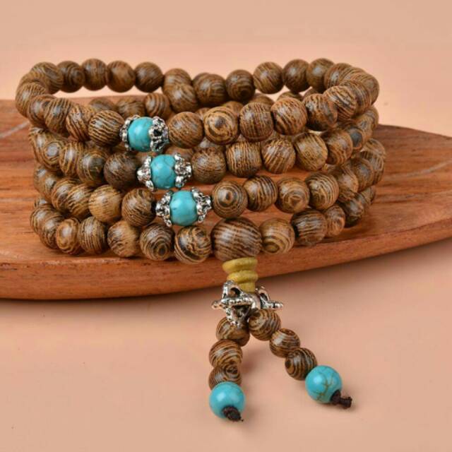 Tasbih Kalung Gelang Buddha 108 Kayu Polos Dan Mix 8mm