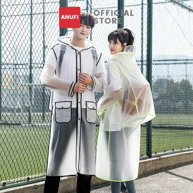 ANUFI Jas Hujan Transparan Korea Style Raincoat Ponco Mantel Hujan Pria Wanita Dewasa