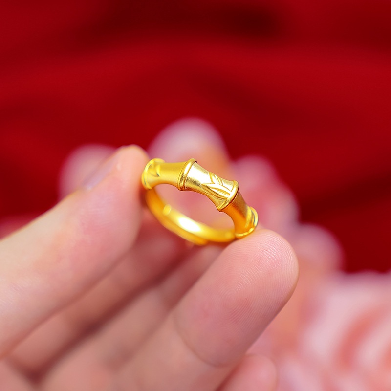 Cincin Desain Bambu 24k Gaya Korea Untuk Pria Dan Wanita