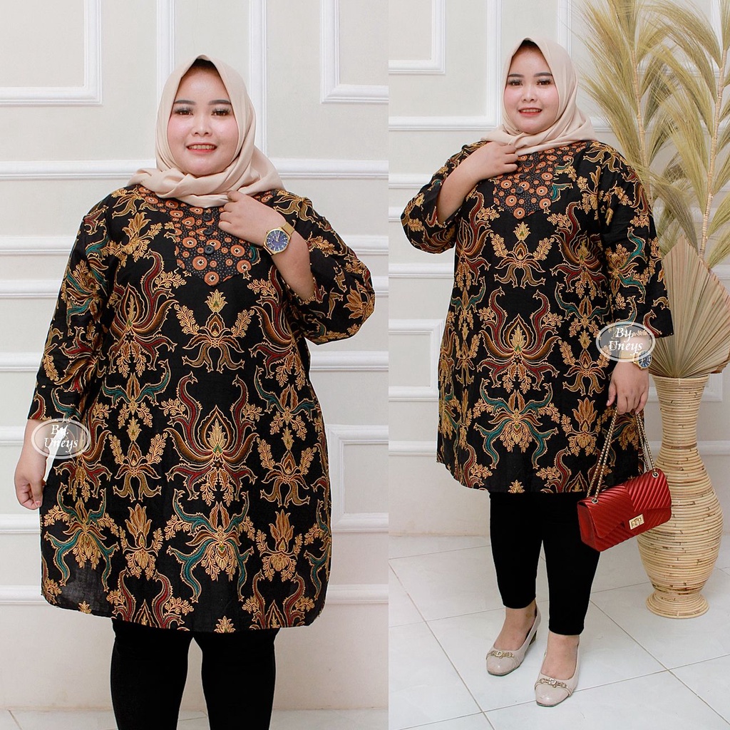 Tunik Batik Wanita Super Jumbo Big Size LD 140 / Atasan Baju Batik Kerja Kondangan Wanita Cewe Jumbo-P