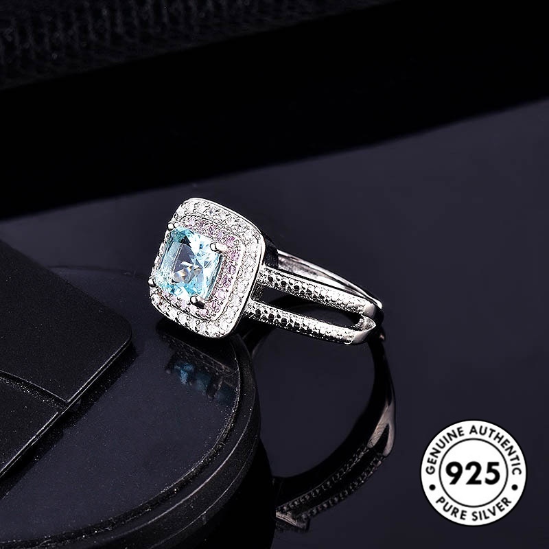 Cincin Sterling Silver 925 Dengan Batu Permata Biru Mewah Untuk Wanita