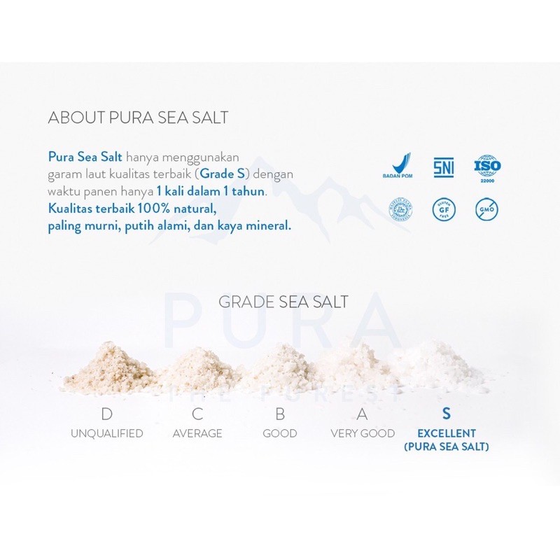 Pura Organic Finest Sea Salt / garam halus &amp; kasar