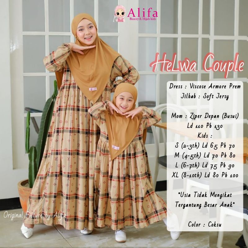 Helwa Couple Mom Kids Ori Alifa Hijab Kids Baju Muslim Gamis Set Jilbab Murah
