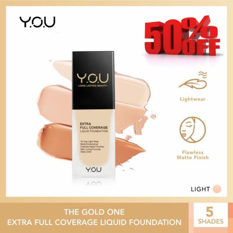 YOU The Gold One Extra Full Coverage Liquid Foundation 20ml (Flawless Matte Finish)