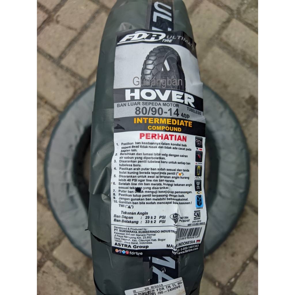 ( RING 14 ) FDR Hover Ultimate 80 / 90 -  14 Dual Purpose Ban motor semi trail Tubeless FREE PENTIL